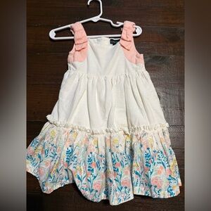 Girls' Cream & Pink Floral Tiered Sundress